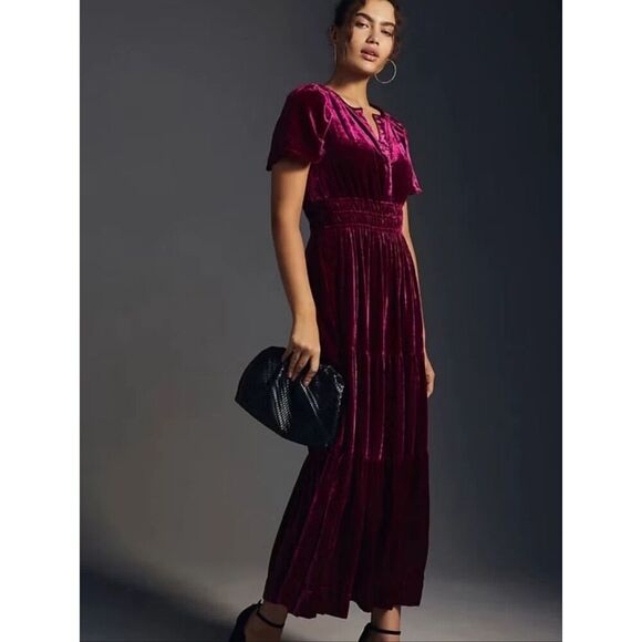 Anthropologie Dresses & Skirts - Anthropologie Velvet Maxi Dress in Burgundy Plum